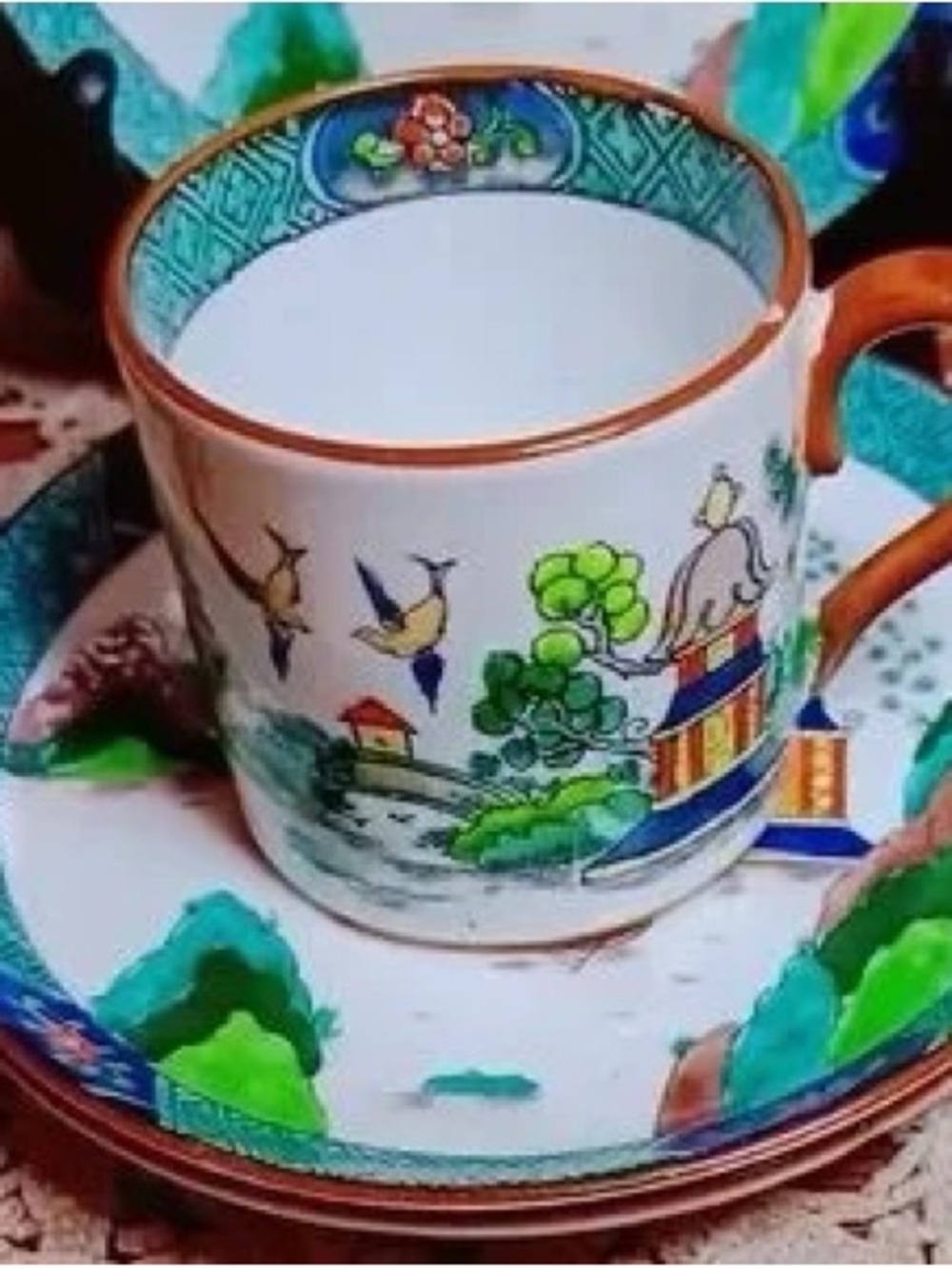 Festive Scenic Holiday Mug — White with Green and Blue Accents